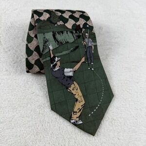 Pebble Beach Neckwear Men's Silk Tie‎ Golf Scene Pattern Green Beige 58x4